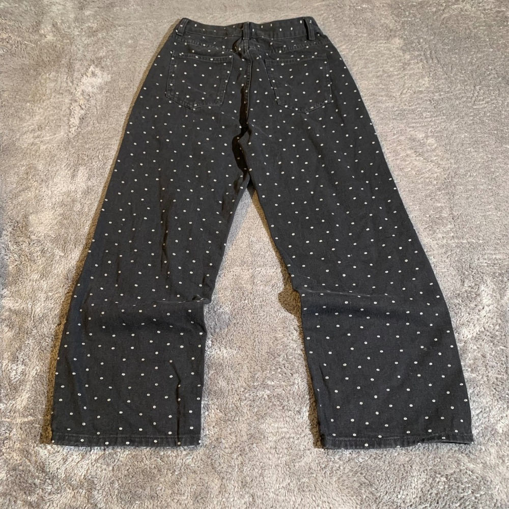 x.y Women Black Floral‎ Polka Dot Wide Leg High Rise Baggy Jeans Size L